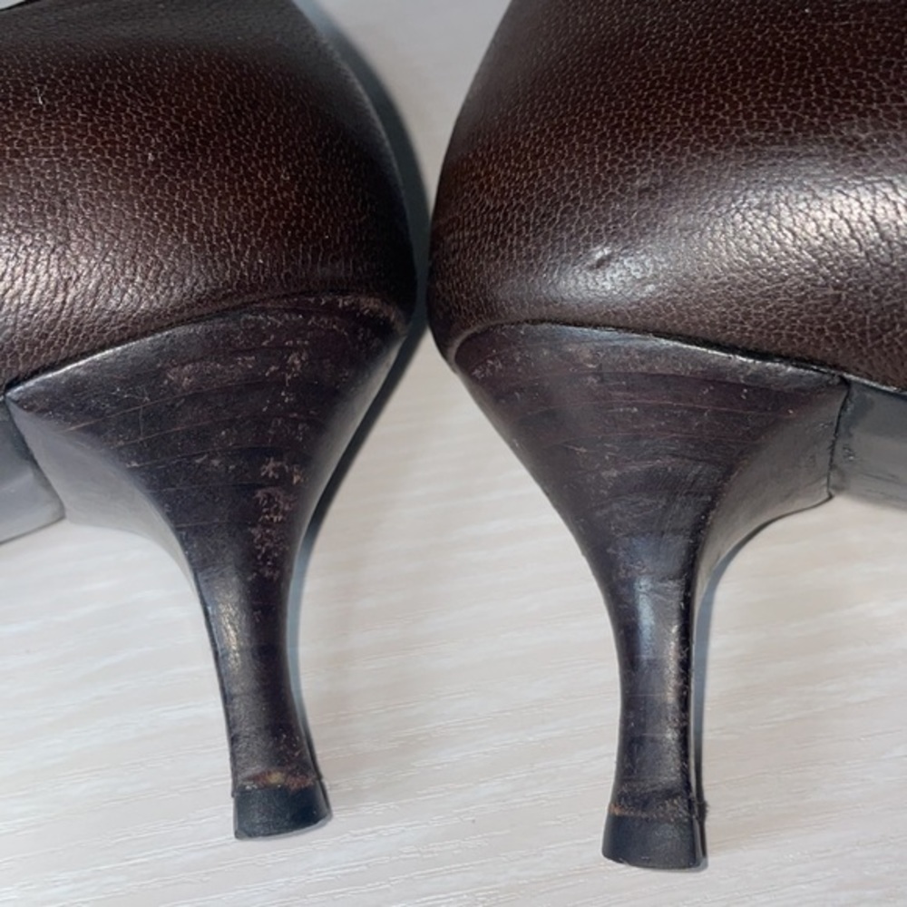 Authentic Gucci Chocolate Brown Classic Pointy Toe Casual Kitten Heel Pump Shoes - Picture 16 of 16